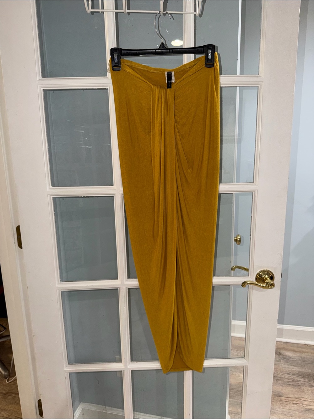 Yellow Gold ruched strapless tube top bodycon y2k dress Wrap Halter Beach Sz S